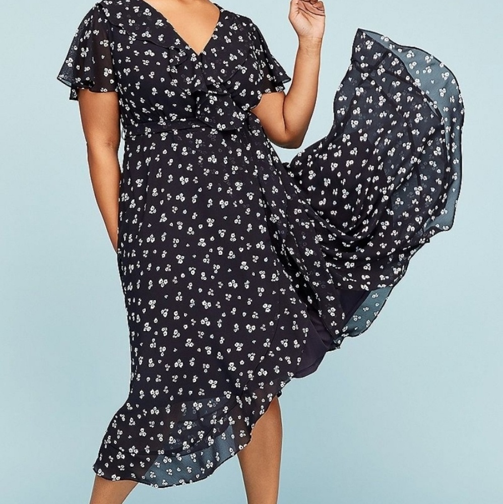 FAUX WRAP CHIFFON MIDI DRESS